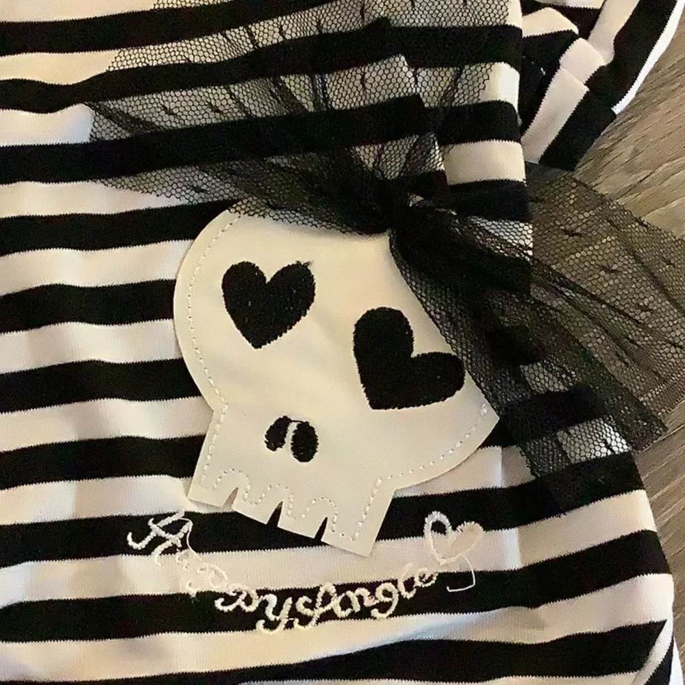 Striped Skull Hearts Dog Shirt